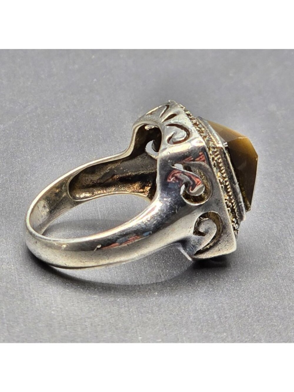 Vintage Sterling Silver Smokey Quartz Marcasite Ring Size 7 Art Deco Dome Cutout - Picture 7 of 15